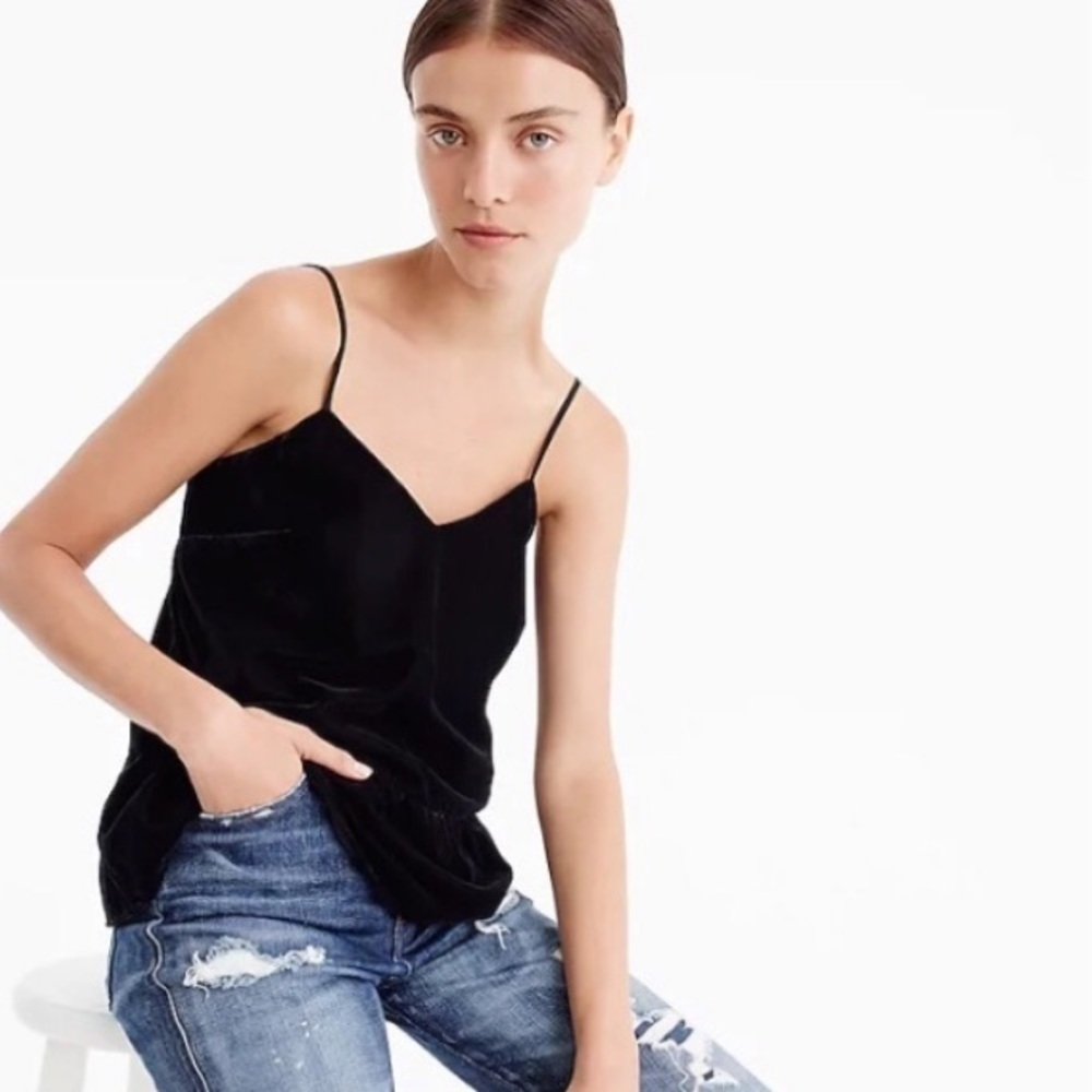 J. Crew Black Velvet Peplum Cami Top